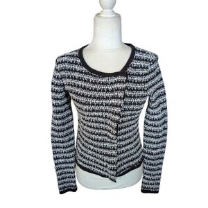 Ann Taylor LOFT Diagonal Zippered Tweed Boucle Knit Zip Up Cotton Jacket Sz XS